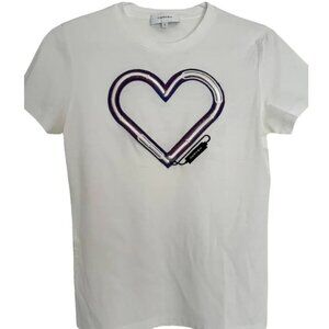 Carven Embroidered Heart White Short Sleeve T-Shirt Size S